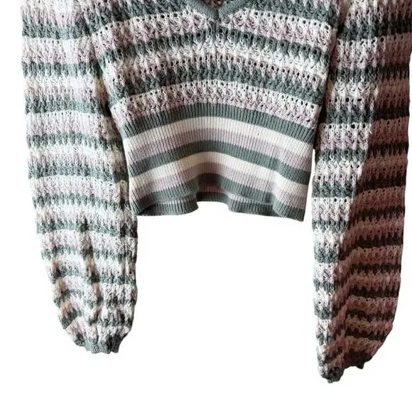 Altar'd Stare Briella striped knit sweater Sz M Crochet Cropped Boho - Picture 6 of 10